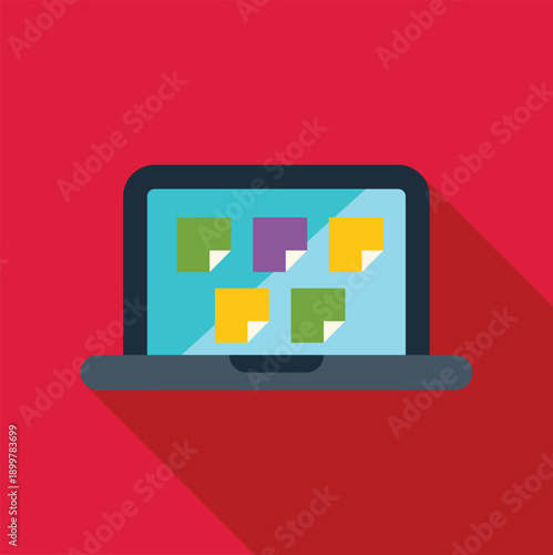 Laptop screen showing colorful sticky notes for organization and reminders