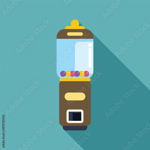Gumball machine offering sweet bubble gum in an illustration with long shadow