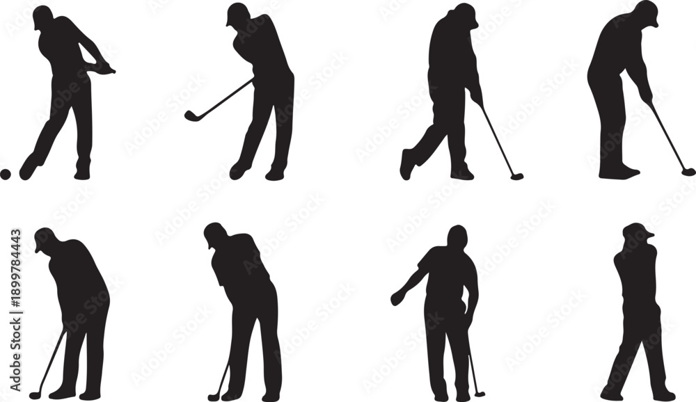 Obraz premium Minimal black golfer silhouettes vector