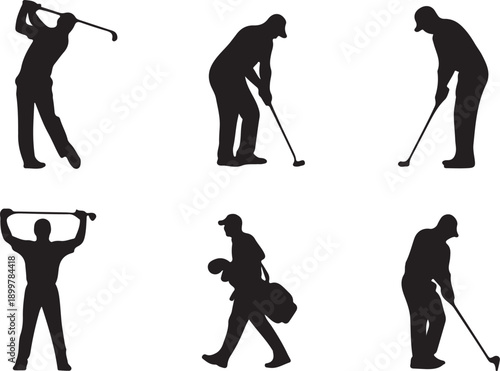 Golf silhouette collection vector set of golf player action poses