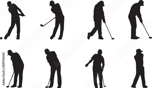 Minimal black golfer silhouettes vector