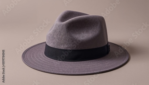 Classic Gray Hat With a Black Band on a Plain Background Ready for Fashion St...