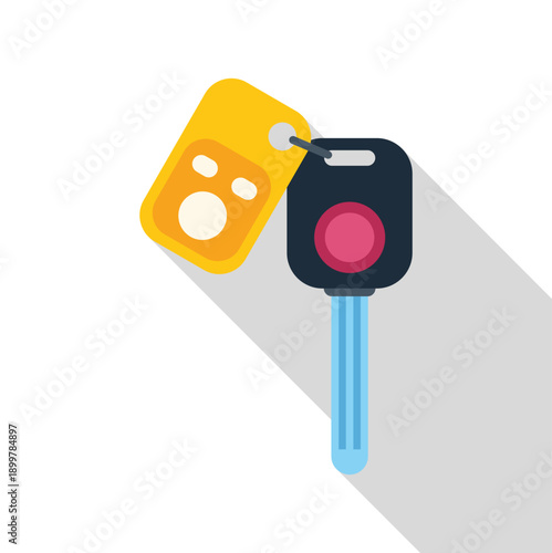 Car key with a remote fob hanging from it, casting a long shadow
