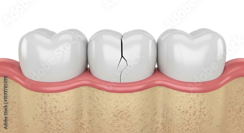 Close up of a cracked human tooth in a dental diagram showing decay and damage illustrating dental health