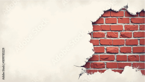 Brick Wall with Distressed White Plaster Overlay. Brick Wall. White Plaster Revealing Red Brick Wall Texture Vector Illustration.
