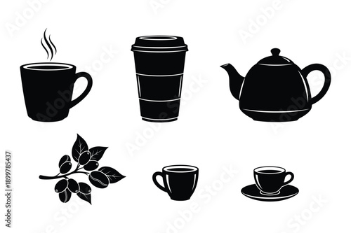 Coffee and Tea Icons: Hot Drinks and Beans