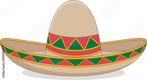 Traditional Mexican sombrero hat vector illustration with colorful geometric patterns isolated on white background for Cinco de Mayo and festive celebrations