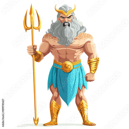 Powerful Cartoon Style Poseidon with Trident