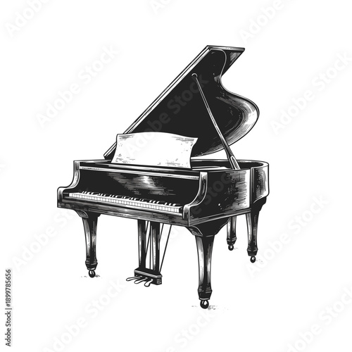 Elegant Black Grand Piano with Open Lid