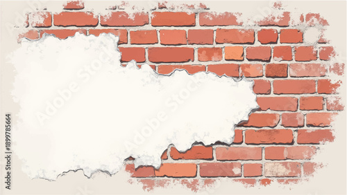 Brick wall background with peeling plaster. Brick wall pattern. llustration of brick wall with distressed white plaster. 