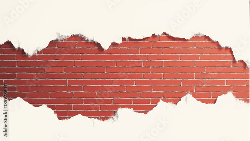 Brick wall background with peeling plaster. Brick wall pattern. llustration of brick wall with distressed white plaster. 