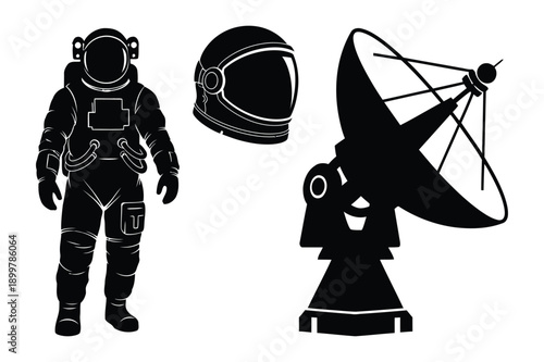 Space Exploration Icons: Astronaut and Satellite Dish