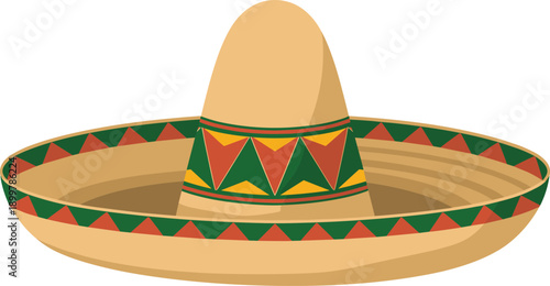 Traditional Mexican sombrero hat vector illustration with colorful geometric patterns isolated on white background for Cinco de Mayo and festive celebrations
