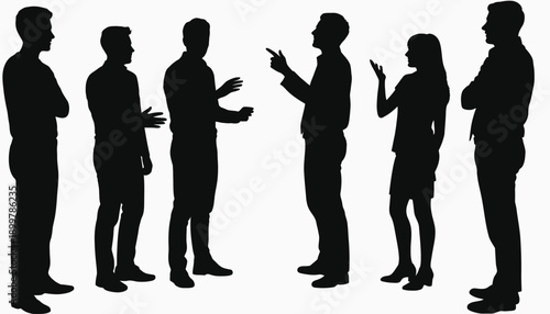 Group of silhouetted people engaged in a lively conversation or discussion. isolated on white background, Vector, illustration