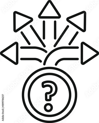 Question mark with multiple arrows showing different directions and decision options