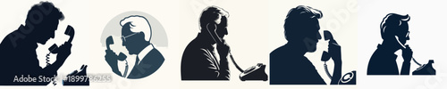 A Silhouette Elderly Man Talking on the Phone Vector Illustration