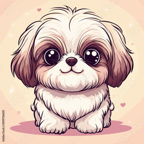 Cute cartoon Shih Tzu puppy with hearts