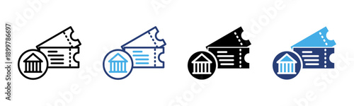 Museum Ticket icon set multiple style collection