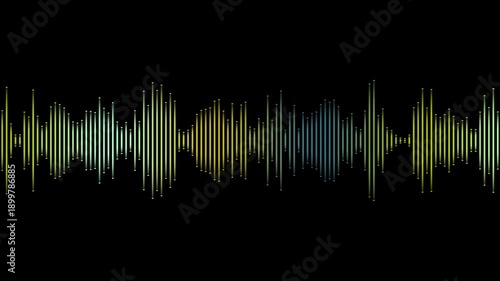 Abstract sound wave equalizer bars bouncing on black background, colorful, looping