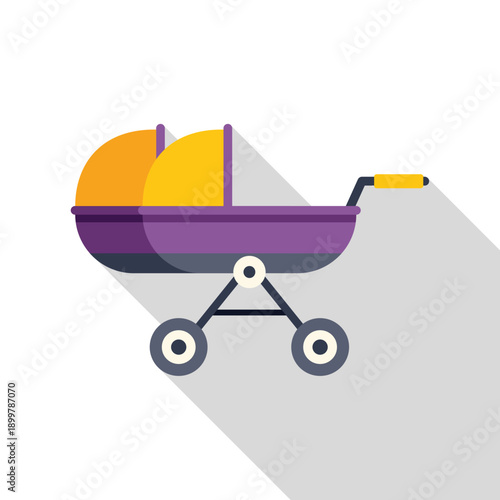 Double baby stroller icon representing newborns and parenting with design elements