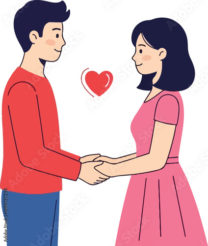 Man and woman holding a heart surrounded by love and romance elements