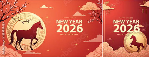 Happy Chinese New Year Background, Elegent lunar new year, year of hourse background for banner, social media design template