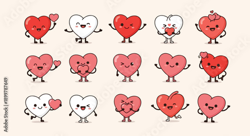 Cute cartoon animal collection featuring a funny dog, cat, and bear with red heart balloons isolated on white background for a Valentine vector illustration set
