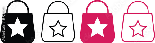 star shopping bag icon set. Rewards points and bonus sign. Universal Store Symbols. Digital Commerce Icons. Facility management and sales signs
