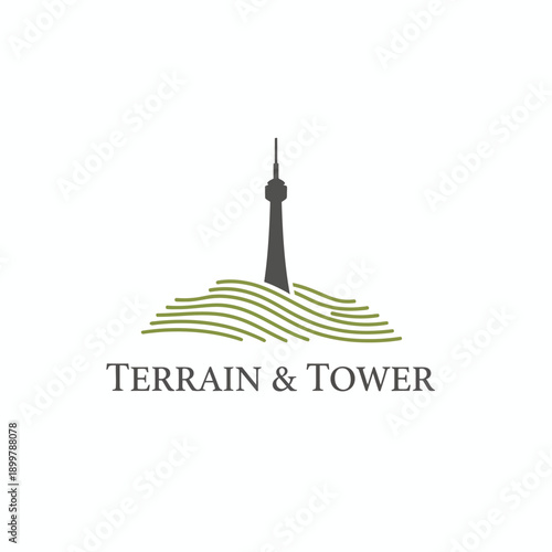 Minimalist Tower and Hill Landscape Logo