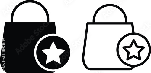 star shopping bag icon set. Rewards points and bonus sign. Universal Store Symbols. Digital Commerce Icons. Facility management and sales signs
