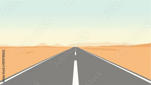 Highway pasing through a desert. Highway landscape.  Desert dunes. Highway illustration. 