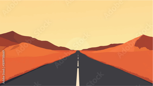 Highway pasing through a desert. Highway landscape.  Desert dunes. Highway illustration. 
