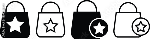 star shopping bag icon set. Rewards points and bonus sign. Universal Store Symbols. Digital Commerce Icons. Facility management and sales signs
