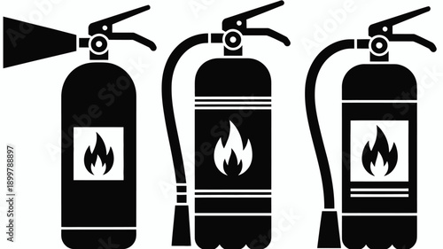 Three different types of fire extinguishers displayed side by side for safety reference isolated on white background, Vector, illustration