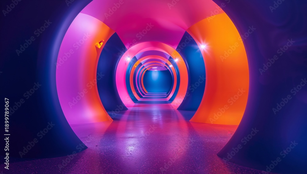 Fototapeta premium Colorful Tunnel With Circular Patterns and Bright Lights in Modern Art Space