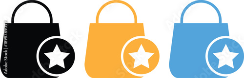 Shopping bag star outline icon set.  Favorite product and loyalty symbol. Premium Retail Labels. E commerce app policy signs
