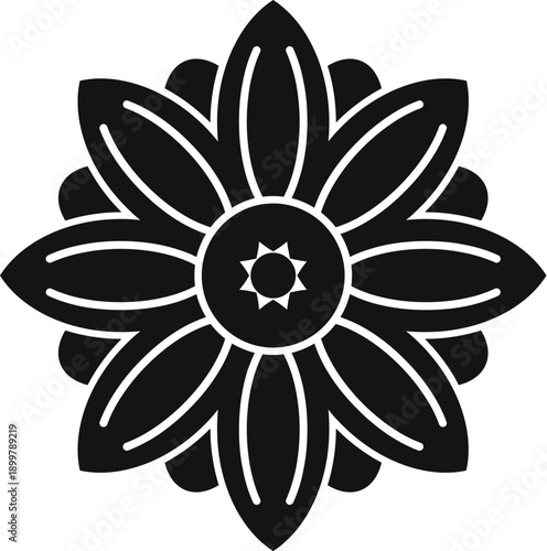 Decorative symmetrical flower stencil representing a lotus or similar blossom