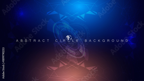 Futuristic digital HUD circle background with world globe map and geometric plexus elements