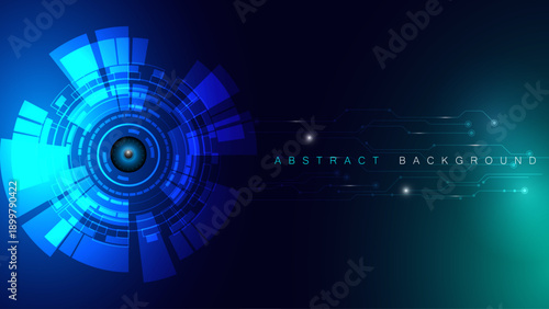 Advanced digital eye interface technology background with circuit board pattern