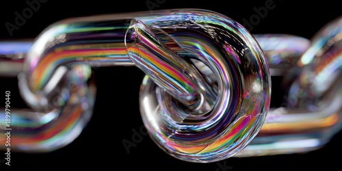 Close-up of Colorful Metal Chain Link on Black Background
