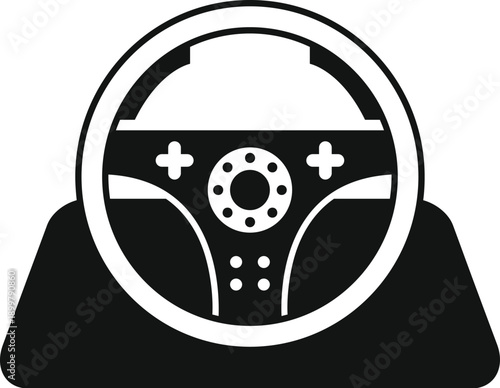 Gaming steering wheel controller in black and white silhouette for playing simulation games