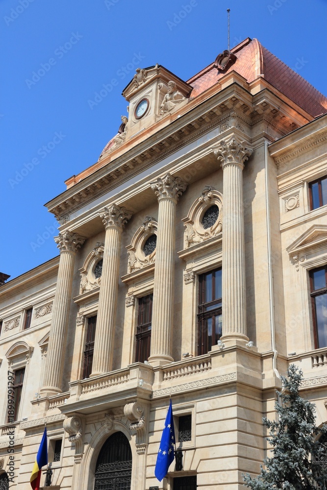 Fototapeta premium Bucharest city - architecture of National Bank of Romania (Banca Nationala A Romaniei). Central bank and monetary authority in Romania.