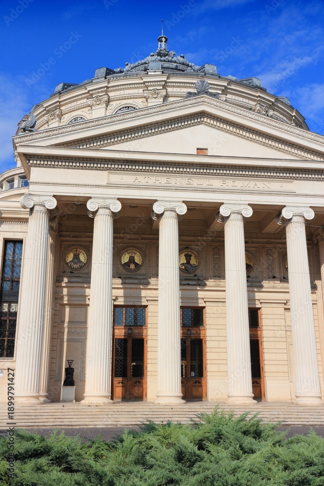 Obraz premium Bucharest city, Romania. Romanian Athenaeum (Atheneul Roman) concert hall.