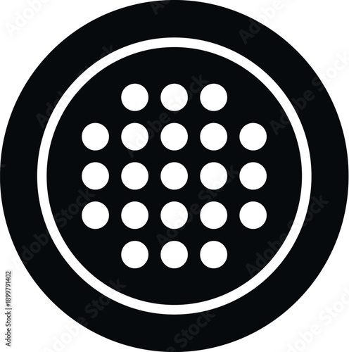 Round floor drain cover in black and white icon style