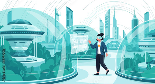 Virtual augmented future world exploration with innovative technologies depiction