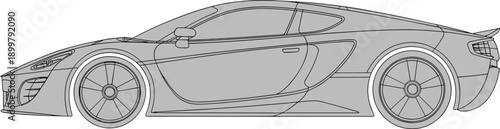 Modern sports car side view illustration, luxury supercar profile design, automotive concept vector, sleek performance vehicle outline, isolated on white background