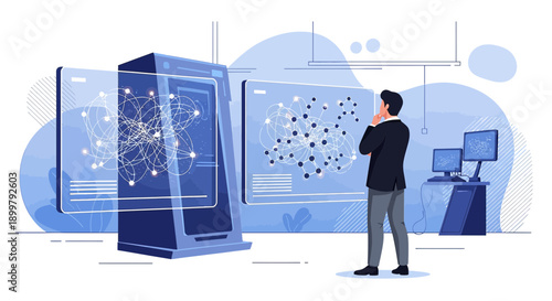 Visualizing complex network architectures and advanced data analysis interface concept