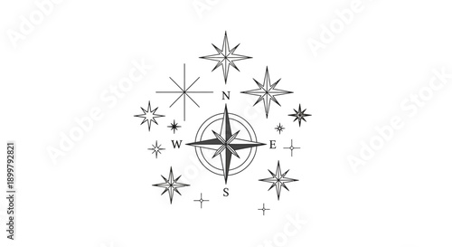 Celestial Navigation Elements Elegant Compass Rose and Starburst Designs for Guidance and Discovery