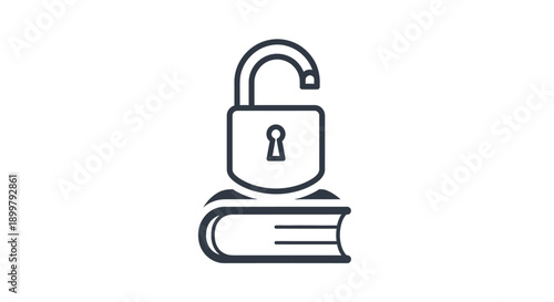 Open Book and Padlock Icon Representing Unlocked Knowledge, Free Access to Education, and Information Freedom
