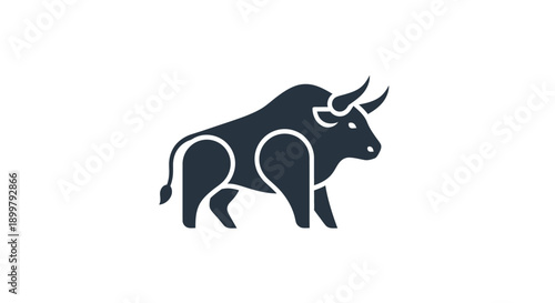 Stylized Bull Icon Representing Strength, Power, and Financial Market Growth